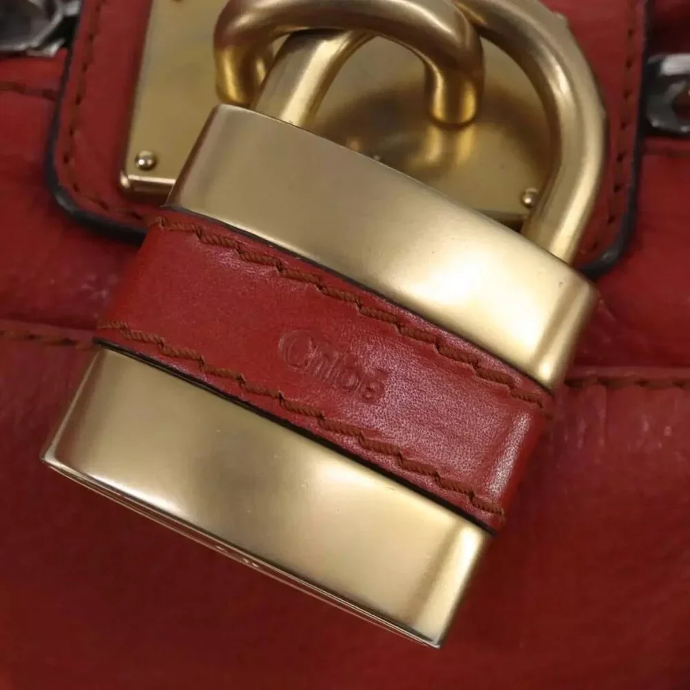 Chloe Paddington Hand Bag Leather Red Gold Silver Auth - Picture 7 of 16